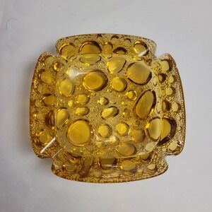 Vtg Mid Century Modern Libbey Honey Amber Bubble Glass Ashtray Trinket Tray 4in